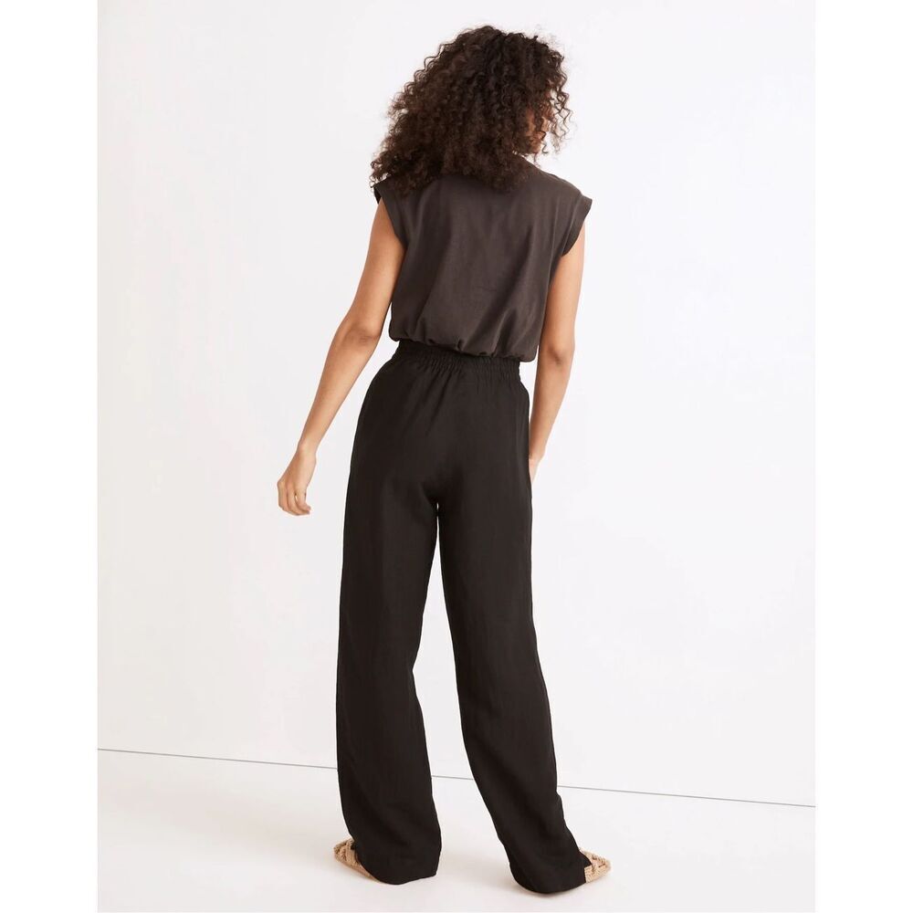 Madewell Linen-Blend Pull-On High-Rise Straight Pants in Black Small